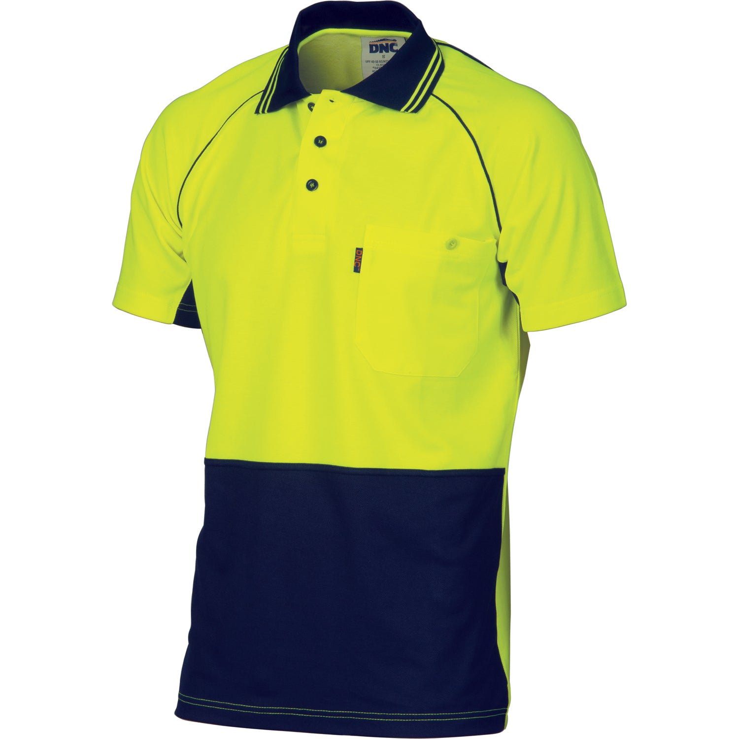 HiVis Cotton Backed Cool-Breeze Contrast Polo - Short Sleeve - Yellow/Navy