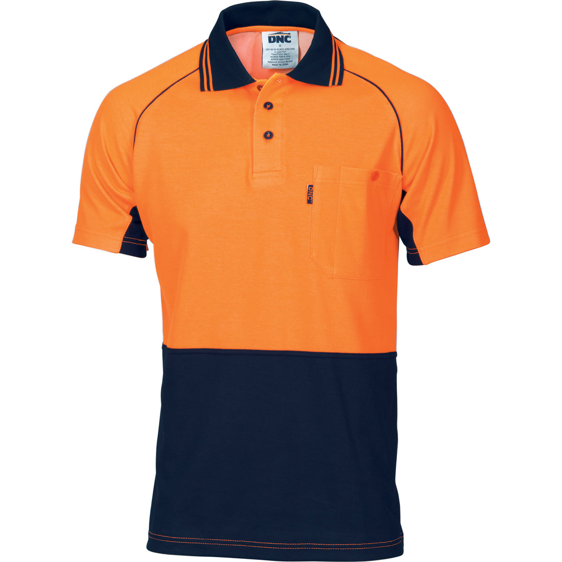 HiVis Cotton Backed Cool-Breeze Contrast Polo - Short Sleeve - Orange/Navy