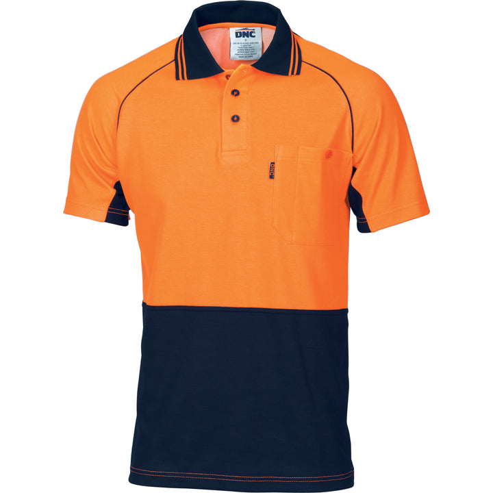 HiVis Cotton Backed Cool-Breeze Contrast Polo - Short Sleeve - Orange/Navy