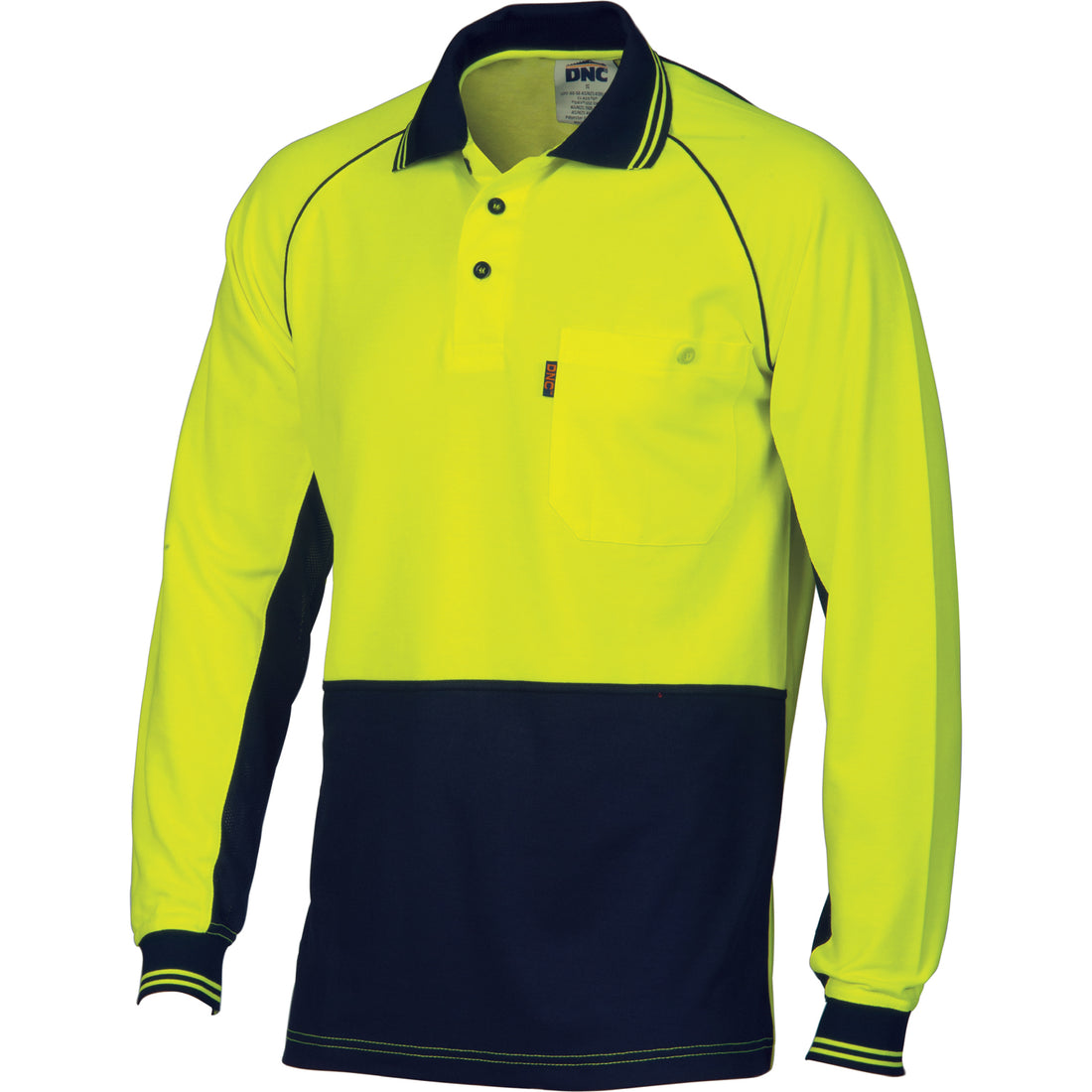 HiVis Cotton Backed Cool-Breeze Contrast Polo - long Sleeve - Yellow/Navy