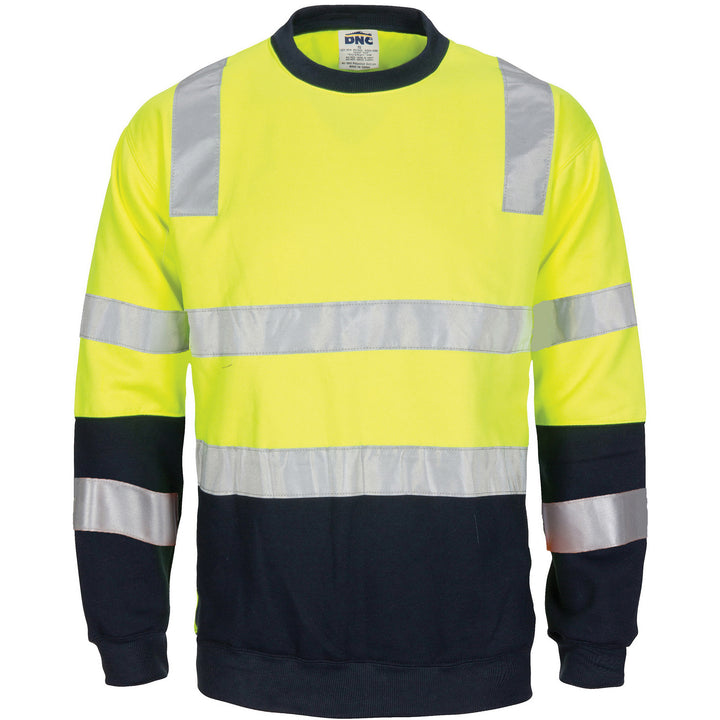 HiVis Two Tone Crew-Neck Fleecy Sweatshirt with Shoulders, Double Hoop Body & Arms CSR R/Tape - Yellow/Navy