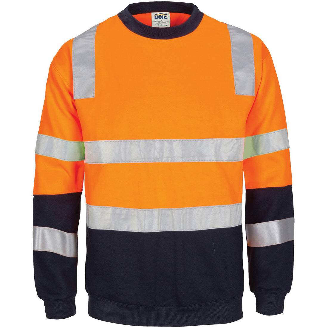 HiVis Two Tone Crew-Neck Fleecy Sweatshirt with Shoulders, Double Hoop Body & Arms CSR R/Tape - Orange/Navy
