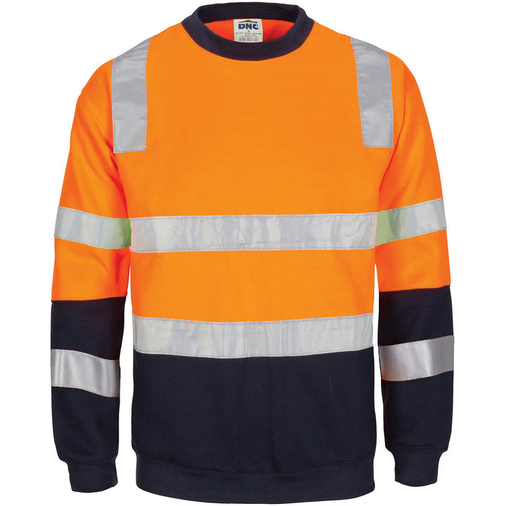 HiVis Two Tone Crew-Neck Fleecy Sweatshirt with Shoulders, Double Hoop Body & Arms CSR R/Tape - Orange/Navy