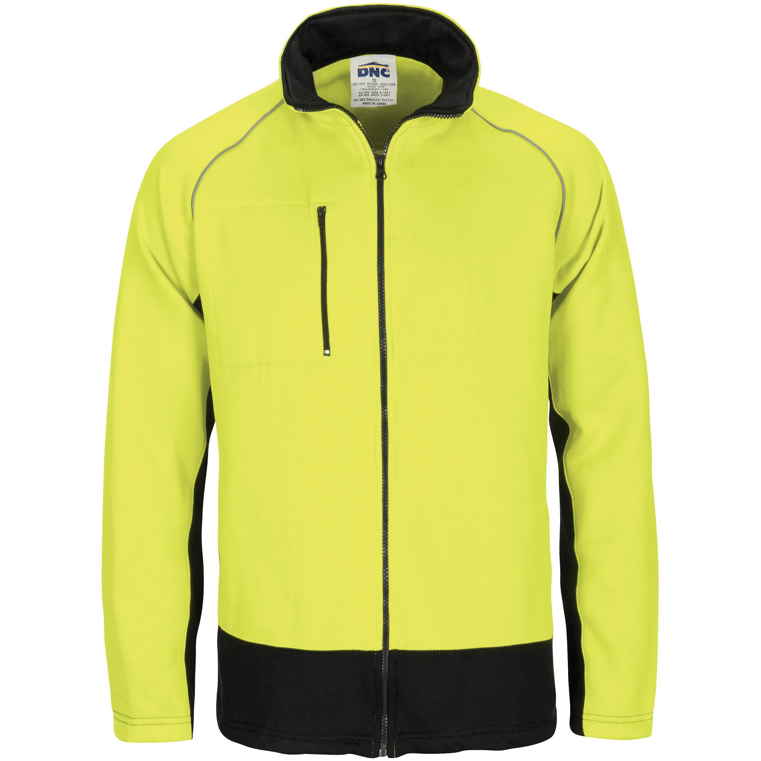 HiVis Two Tone Full Zip Fleecy Sweatshirt with Two Side Zipped Pockets - Yellow/Navy