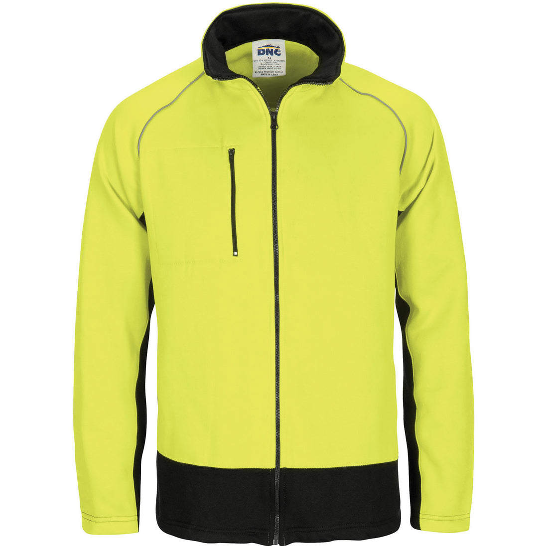 HiVis Two Tone Full Zip Fleecy Sweatshirt with Two Side Zipped Pockets - Yellow/Navy
