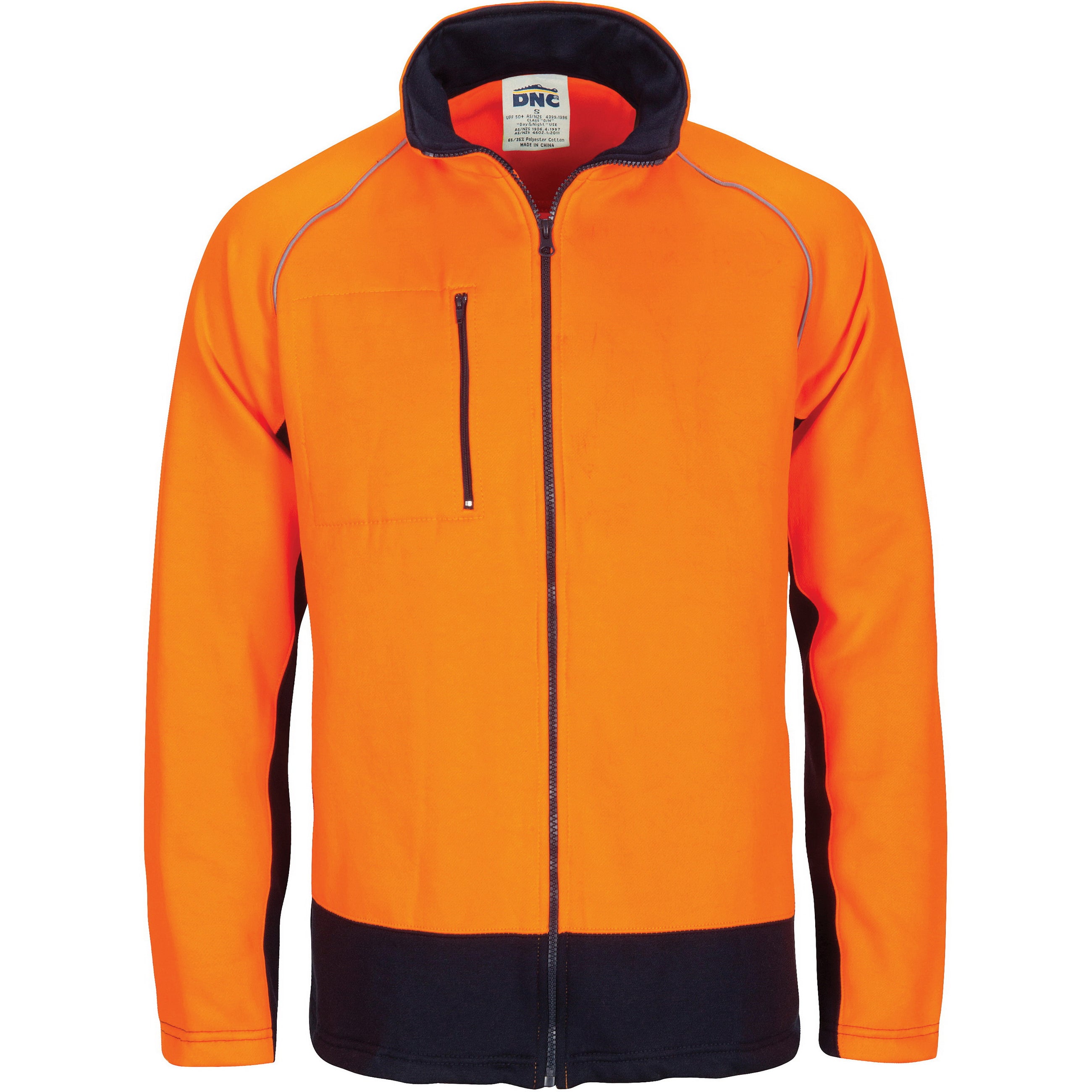 HiVis Two Tone Full Zip Fleecy Sweatshirt with Two Side Zipped Pockets - Orange/Navy