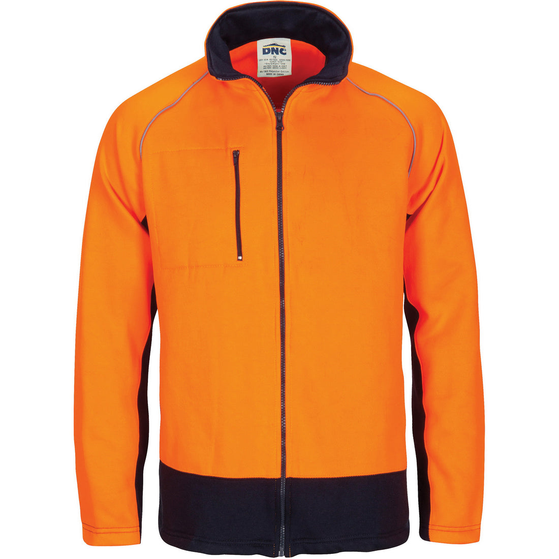 HiVis Two Tone Full Zip Fleecy Sweatshirt with Two Side Zipped Pockets - Orange/Navy