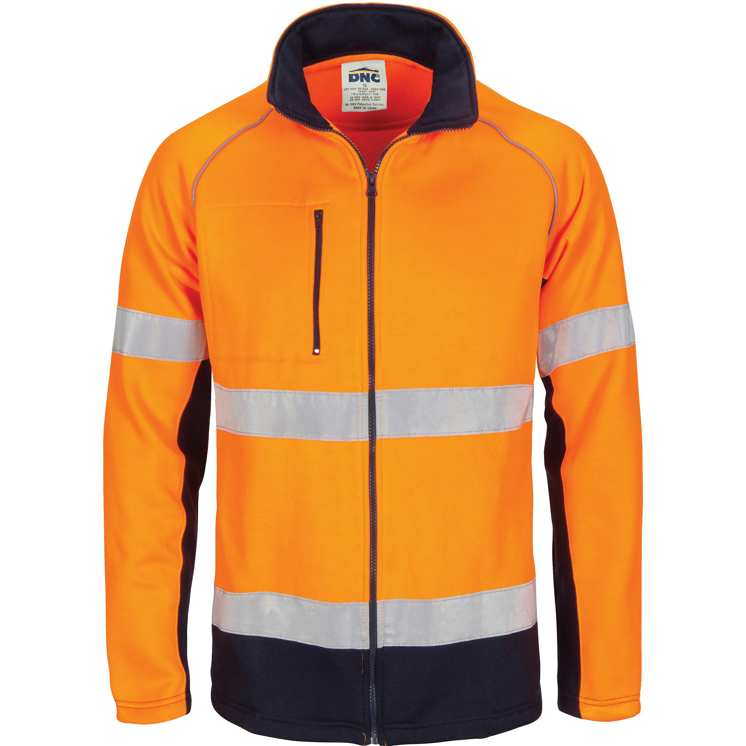 HiVis Two Tone Full Zip Fleecy Sweatshirt CSR R/Tape - Orange/Navy