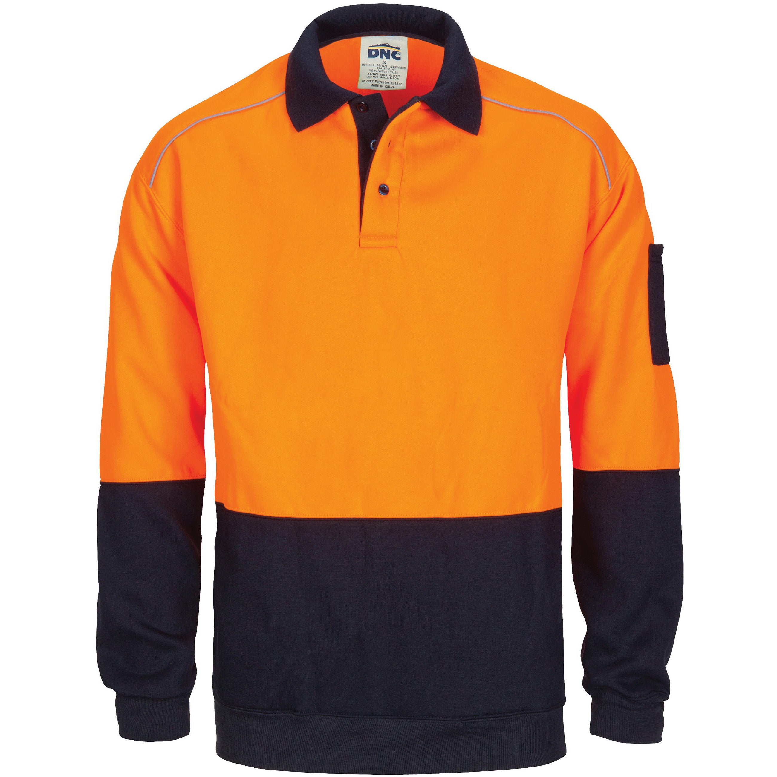 HiVis Rugby Top Windcheater with Two Side Zipped Pockets - Orange/Navy