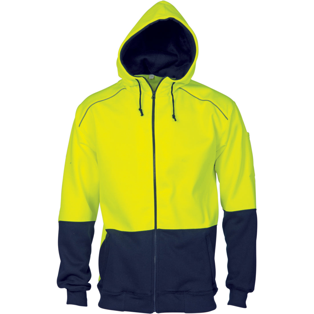 HiVis Contrast Piping Fleecy Hoodie - Yellow/Navy