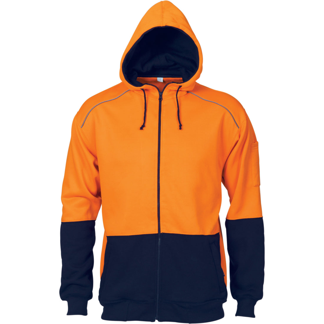 HiVis Contrast Piping Fleecy Hoodie - Orange/Navy