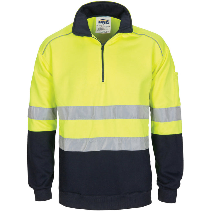 HiVis 1/2 Zip Fleecy with Hoop Pattern CSR Reflective Tape - Yellow/Navy