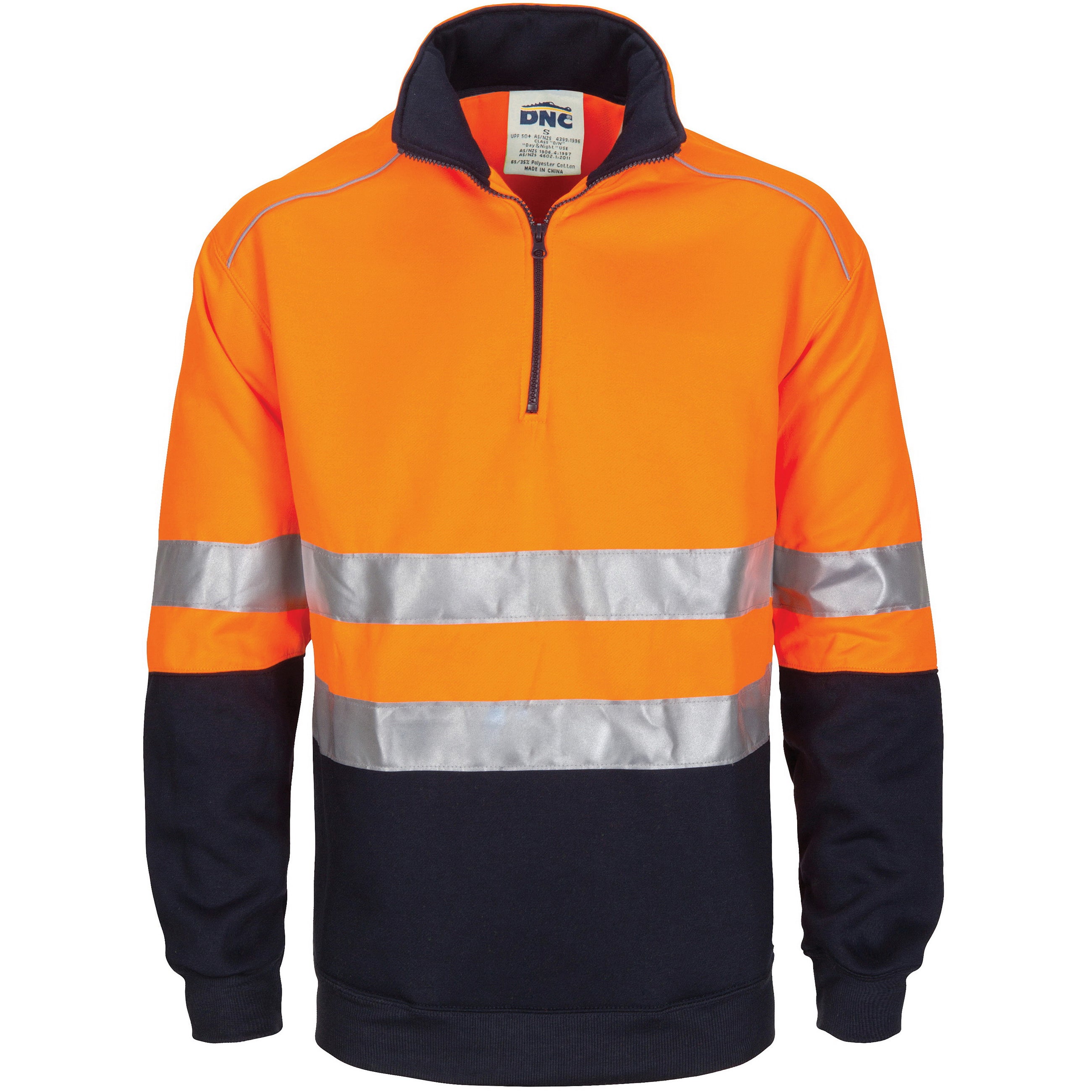 HiVis 1/2 Zip Fleecy with Hoop Pattern CSR Reflective Tape - Orange/Navy
