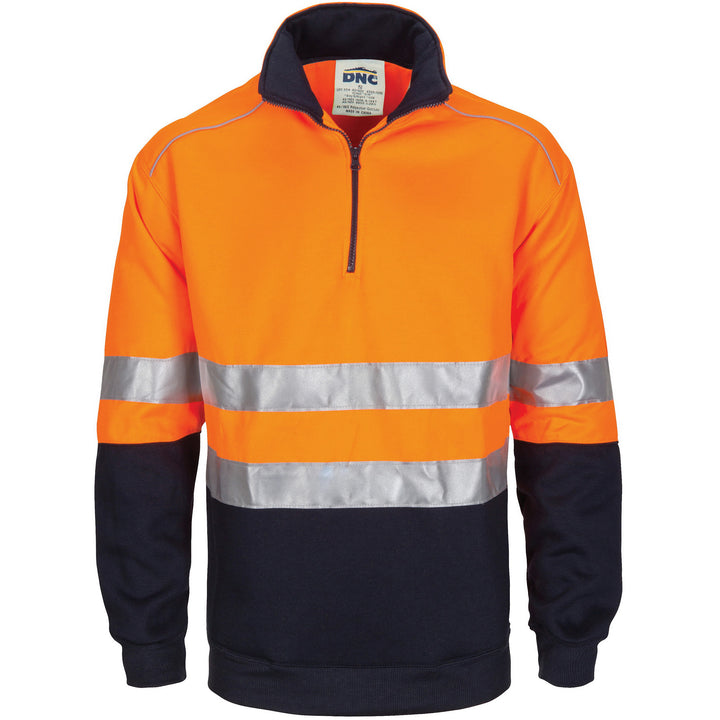 HiVis 1/2 Zip Fleecy with Hoop Pattern CSR Reflective Tape - Orange/Navy