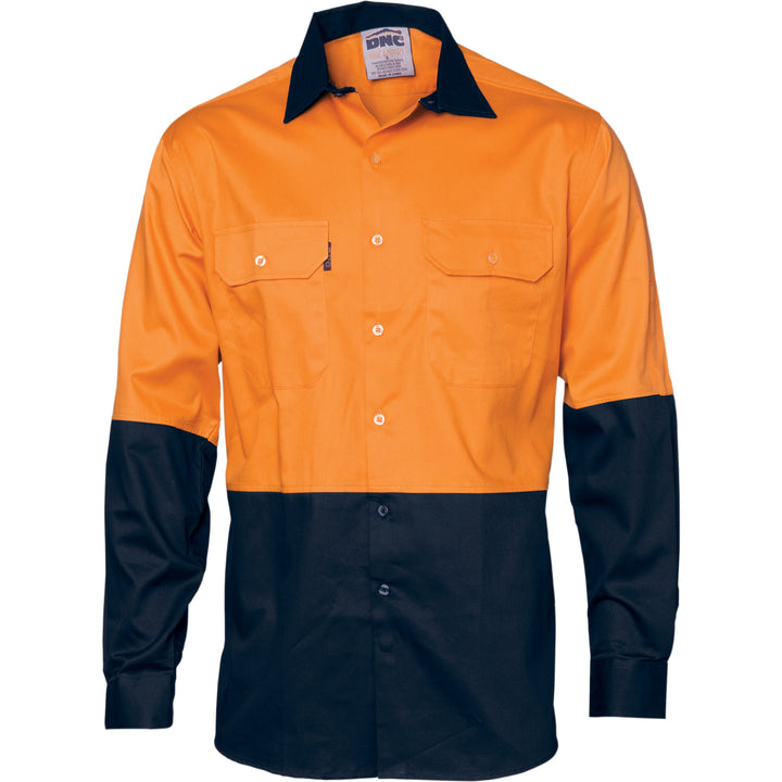 HiVis Cool-Breeze Vertical Vented Cotton Shirt - Long sleeve - Orange/Navy