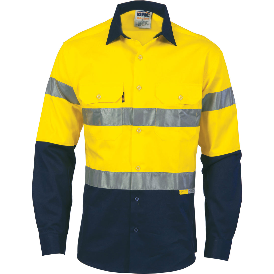 HiVis Two Tone Drill Shirt with 3M8906 R/Tape - Long Sleeve - Yellow/Navy