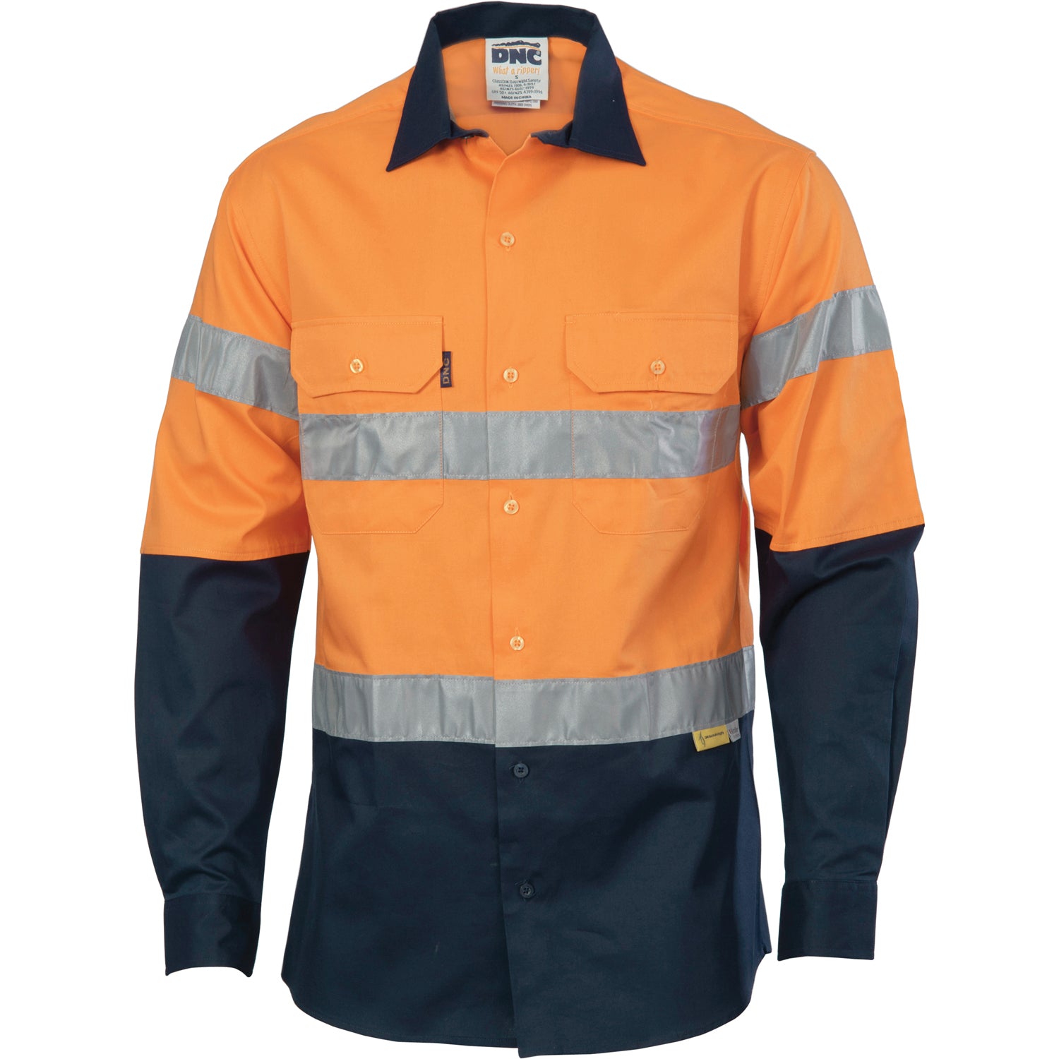 HiVis Two Tone Drill Shirt with 3M8906 R/Tape - Long Sleeve - Orange/Navy