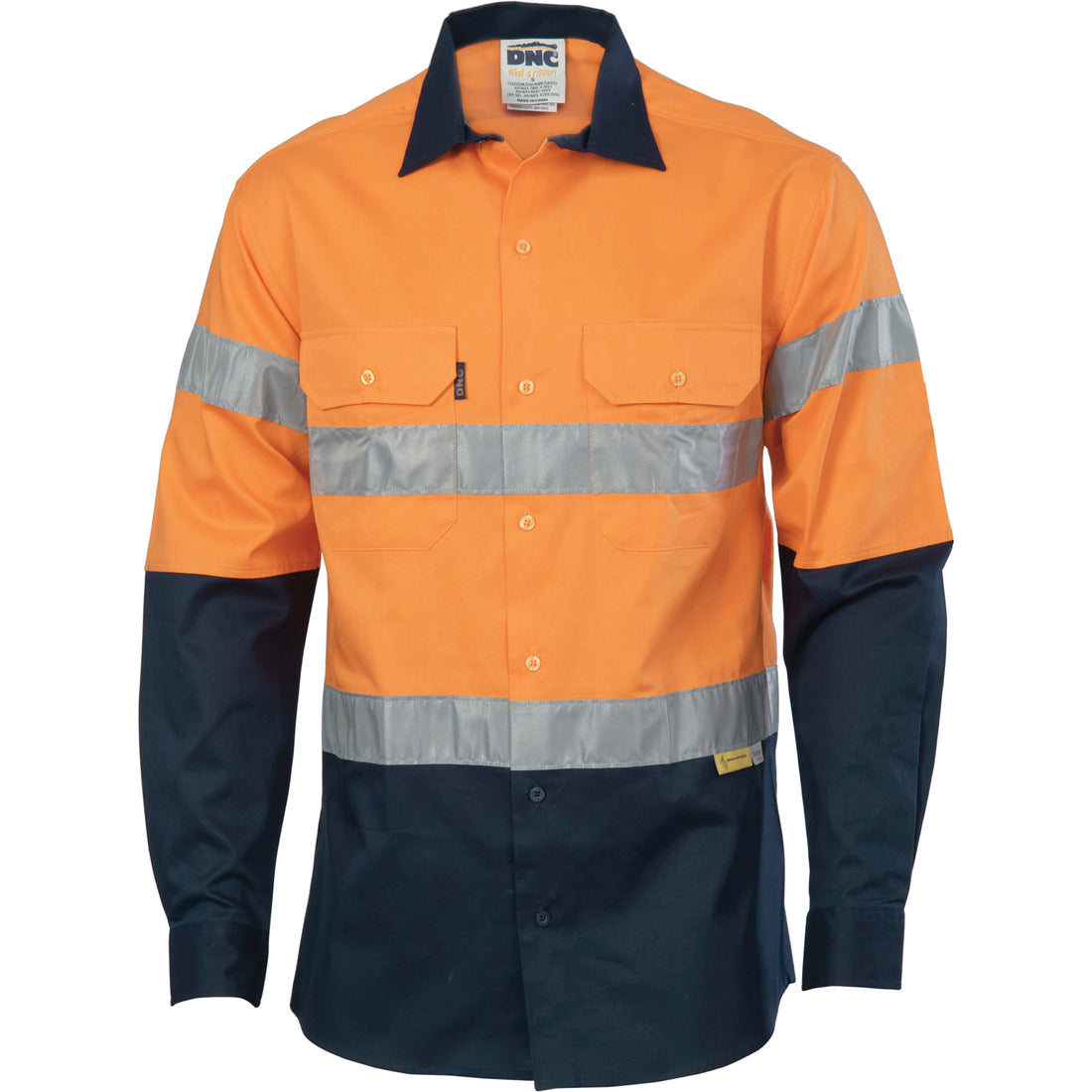 HiVis Two Tone Drill Shirt with 3M8906 R/Tape - Long Sleeve - Orange/Navy