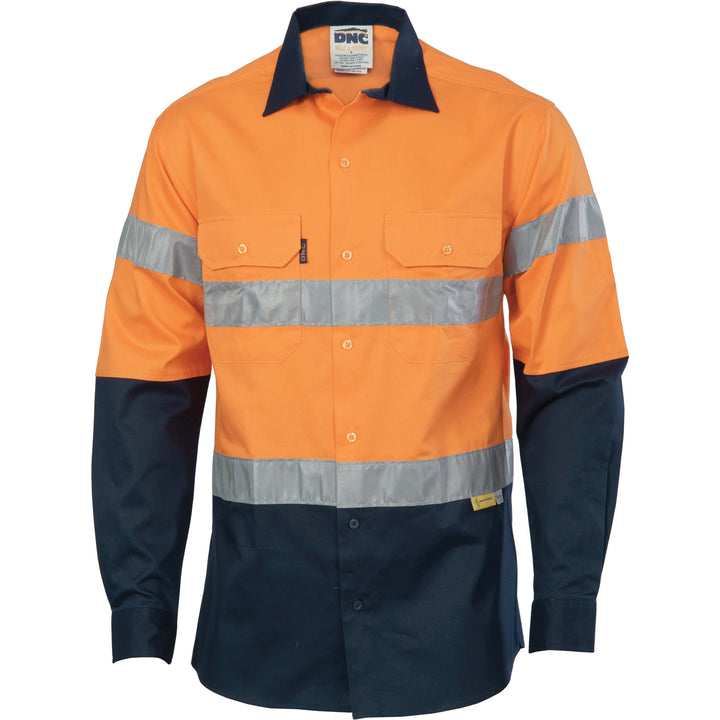 HiVis Two Tone Drill Shirt with 3M8906 R/Tape - Long Sleeve - Orange/Navy