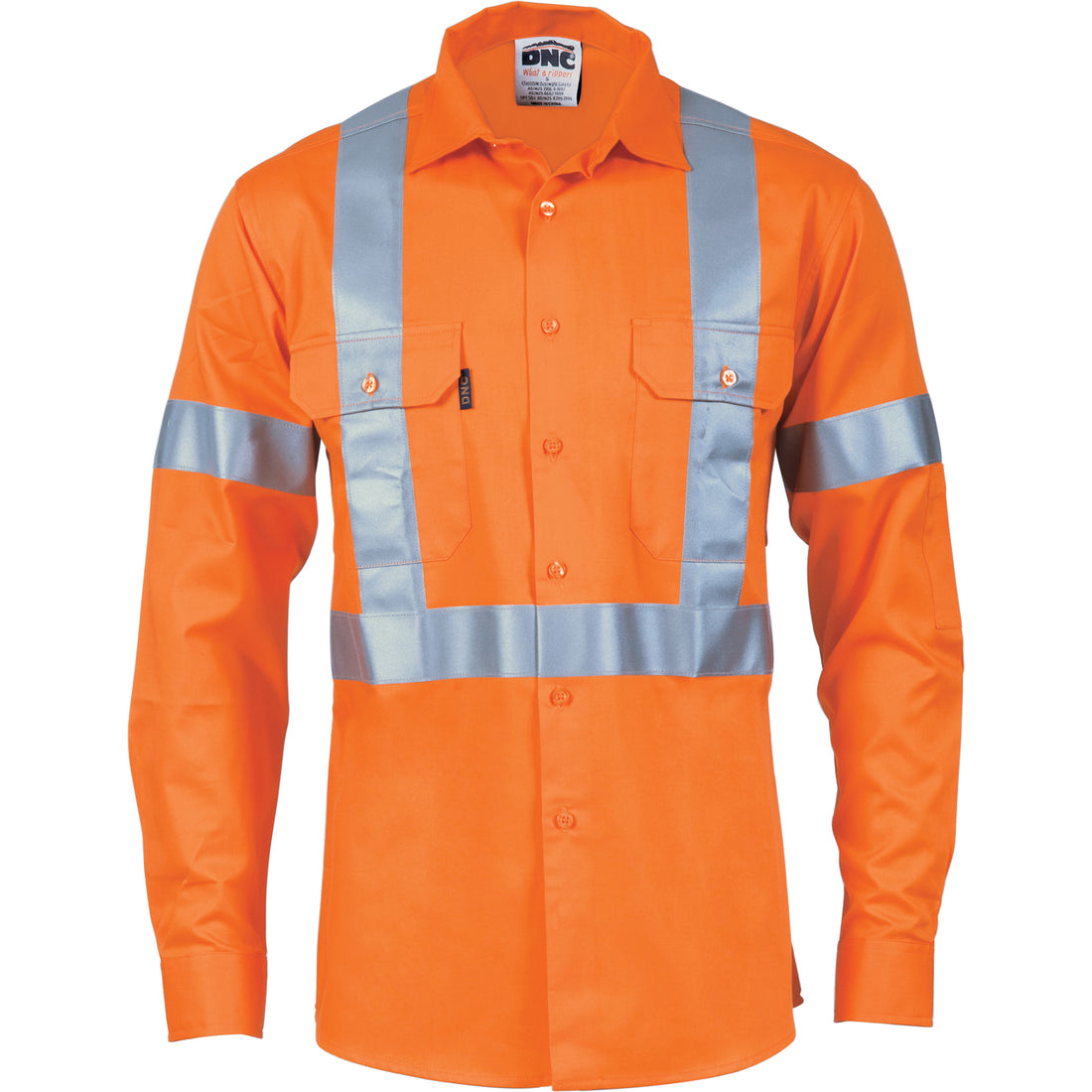 HiVis Cool-Breeze Cotton Shirt with "X" Back & Additional 3M R/Tape on Tail - Long Sleeve