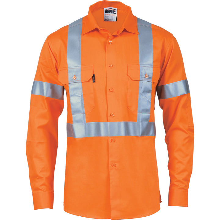 HiVis Cool-Breeze Cotton Shirt with "X" Back & Additional 3M R/Tape on Tail - Long Sleeve