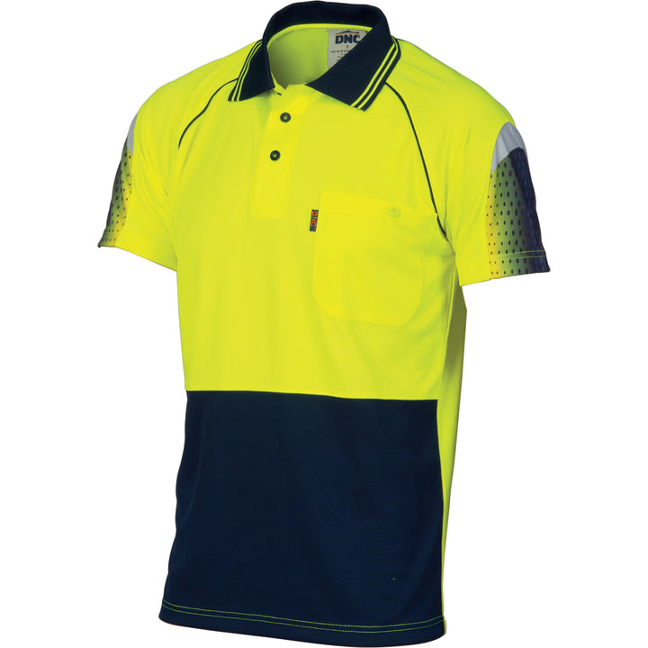 HiVis Cool-Breathe Sublimated Piping Polo - Short Sleeve - Yellow/Navy