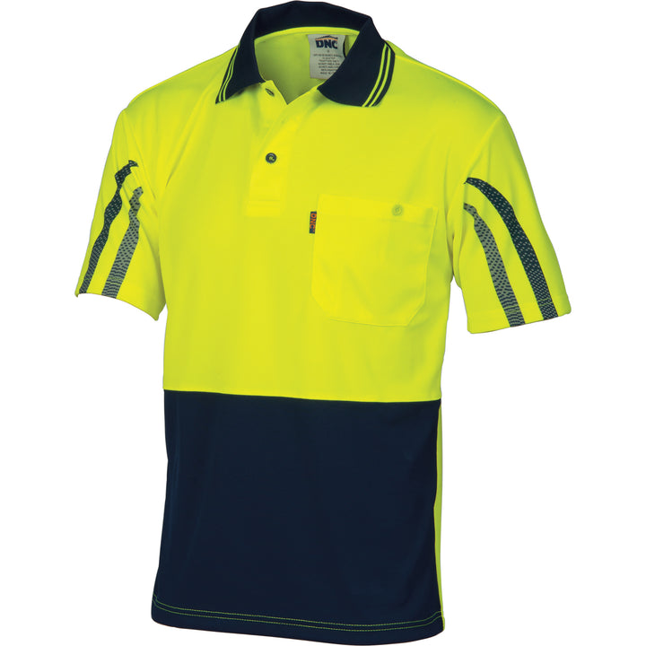 HiVis Cool-Breathe Printed Stripe Polo - Short Sleeve - Yellow/Navy