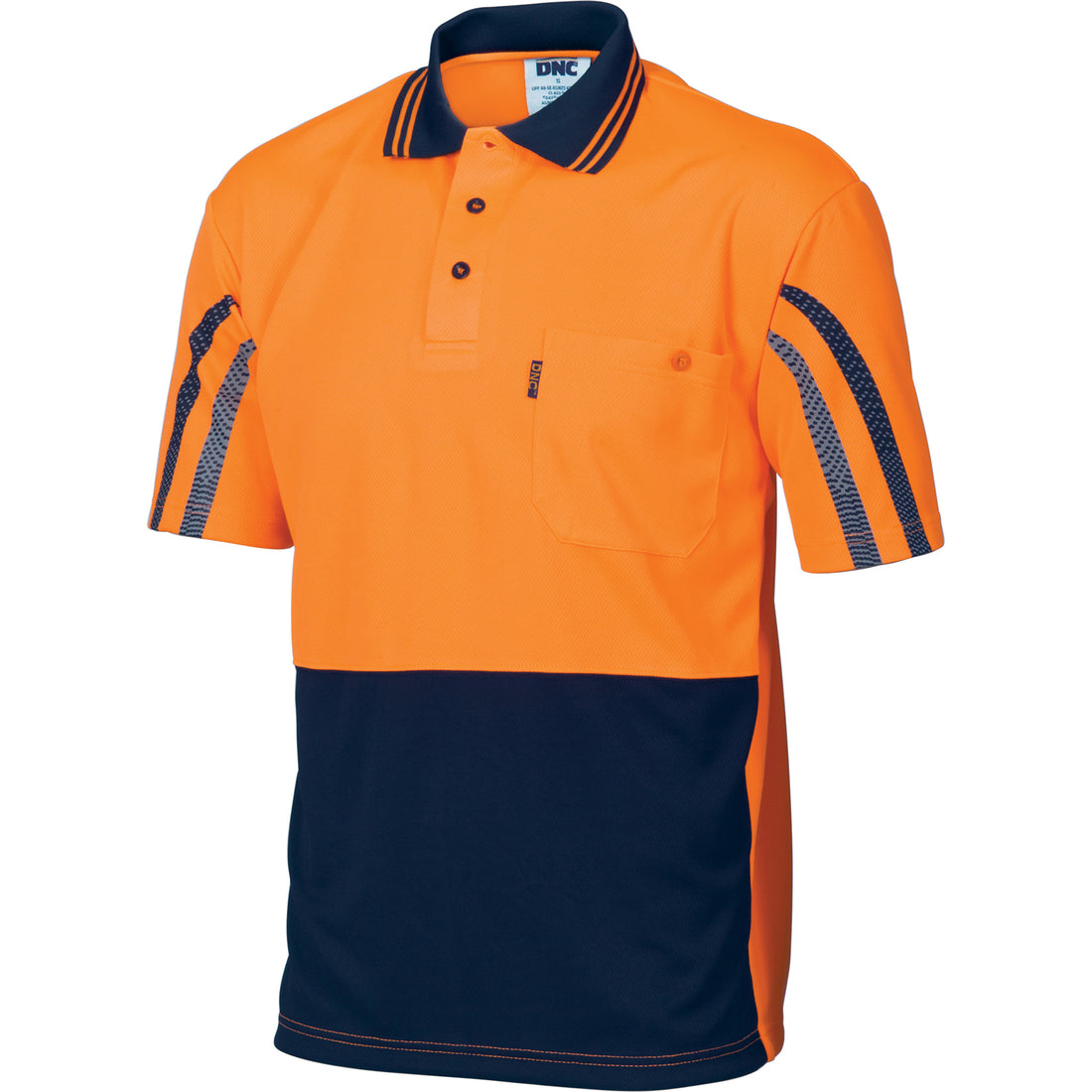 HiVis Cool-Breathe Printed Stripe Polo - Short Sleeve - Orange/Navy