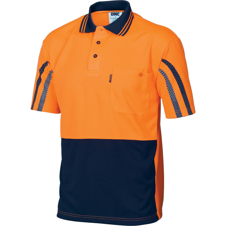 HiVis Cool-Breathe Printed Stripe Polo - Short Sleeve - Orange/Navy