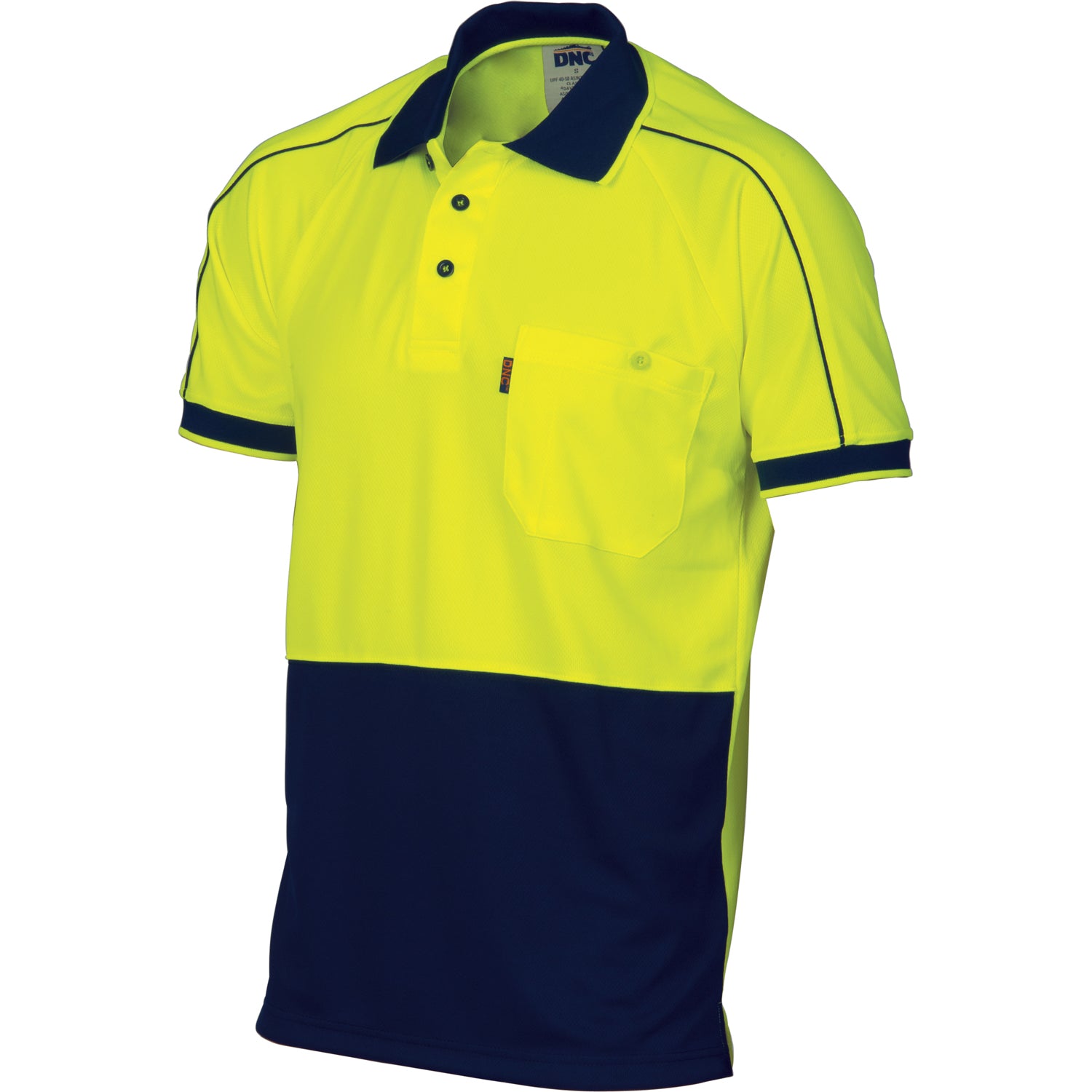 HiVis Cool-Breathe Double Piping Polo - Short Sleeve - Yellow/Navy