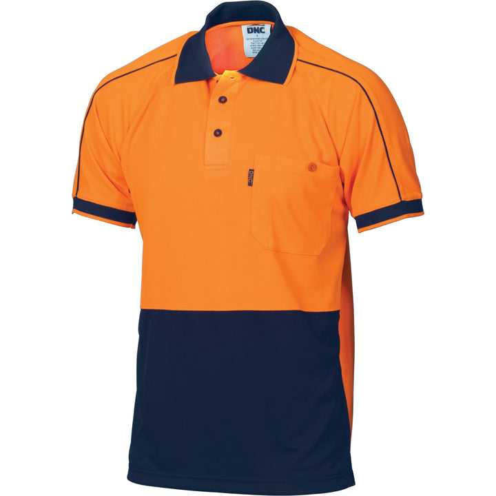 HiVis Cool-Breathe Double Piping Polo - Short Sleeve - Orange/Navy