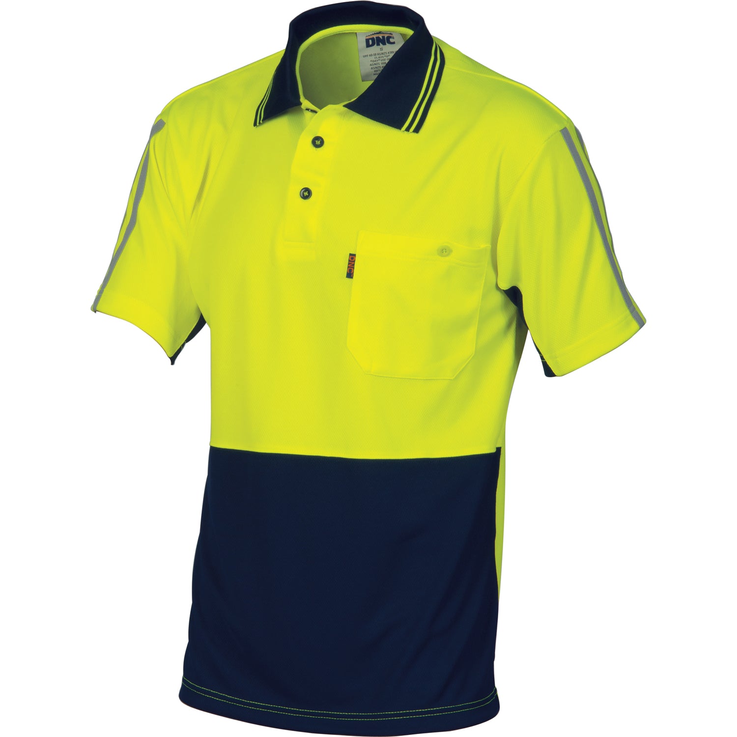 HiVis Cool-Breathe Stripe Polo - Short Sleeve - Yellow/Navy