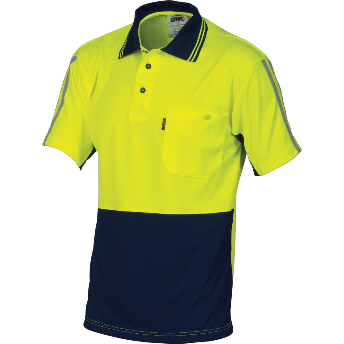 HiVis Cool-Breathe Stripe Polo - Short Sleeve - Yellow/Navy