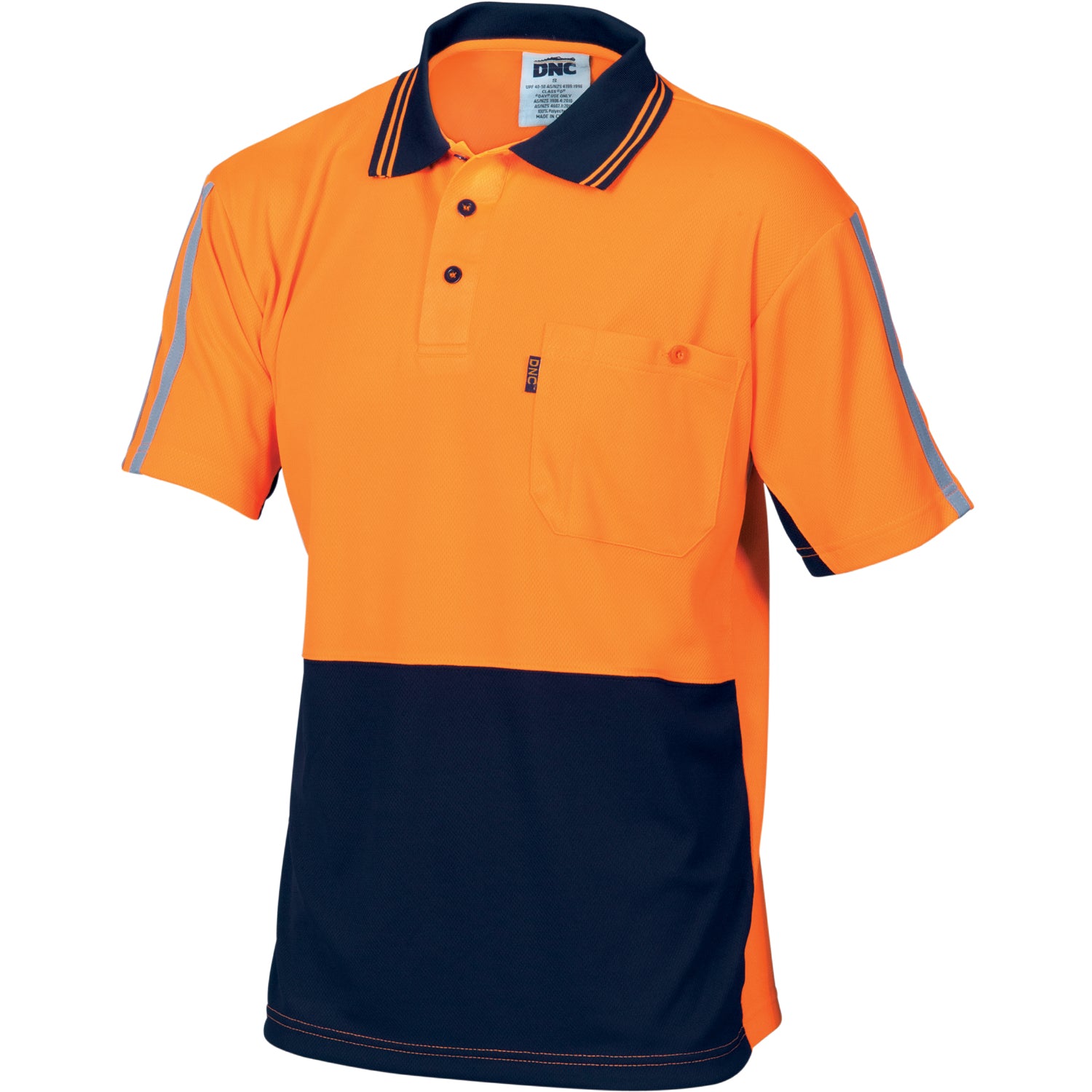 HiVis Cool-Breathe Stripe Polo - Short Sleeve - Orange/Navy
