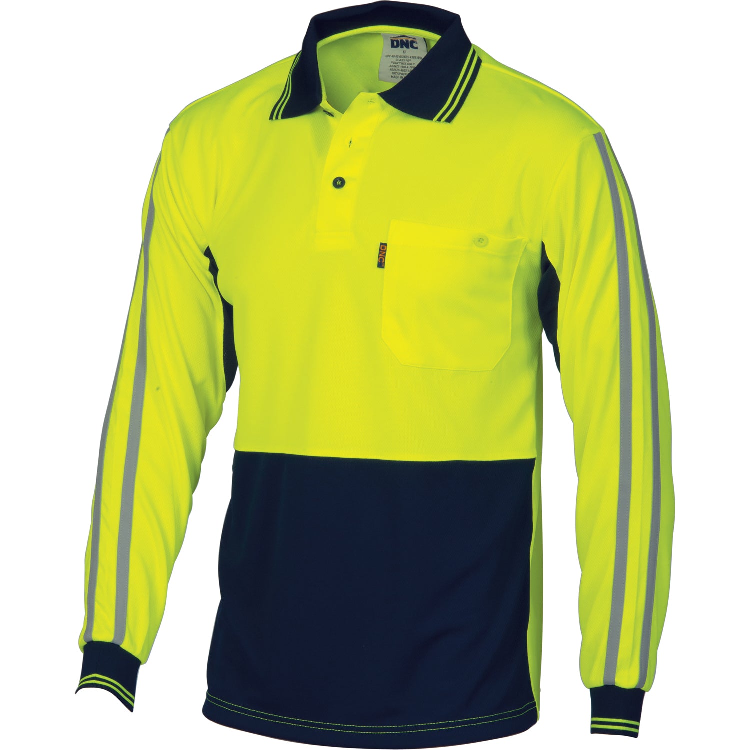 HiVis Cool-Breathe Stripe Polo - long Sleeve - Yellow/Navy