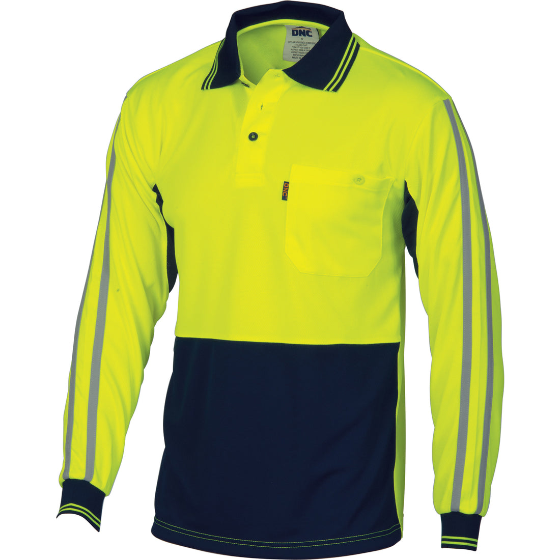 HiVis Cool-Breathe Stripe Polo - long Sleeve - Yellow/Navy