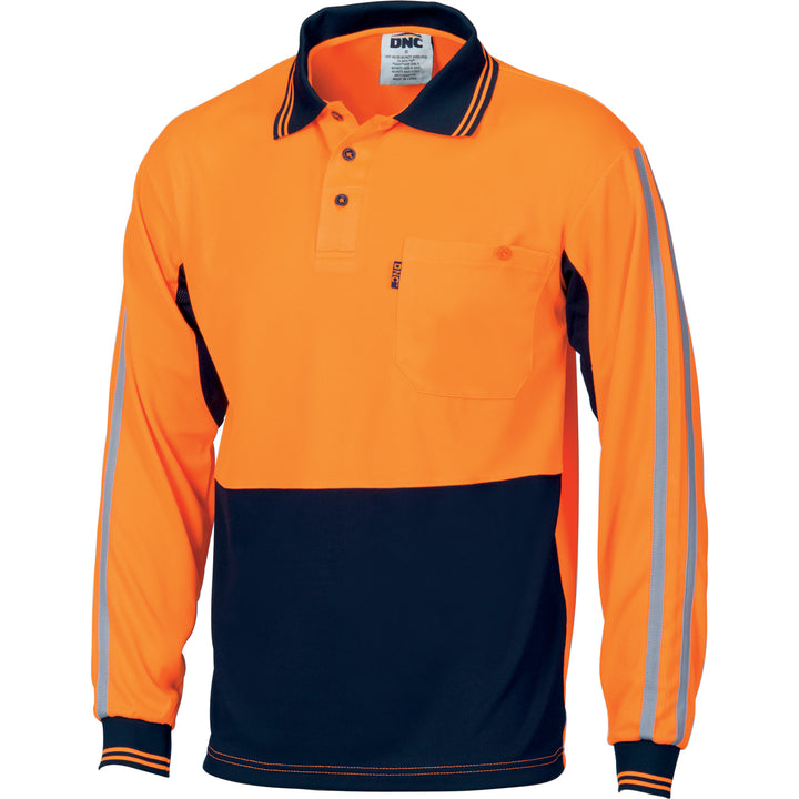 HiVis Cool-Breathe Stripe Polo - long Sleeve - Orange/Navy