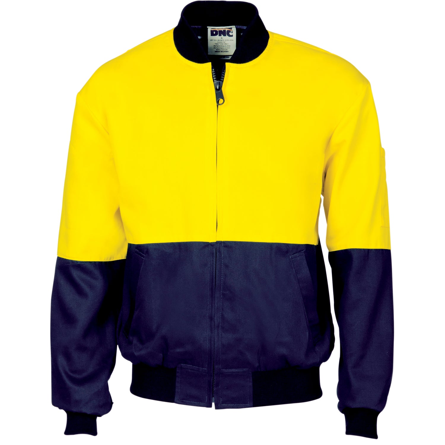 HiVis Two Tone Cotton Bomber Jacket - Yellow/Navy