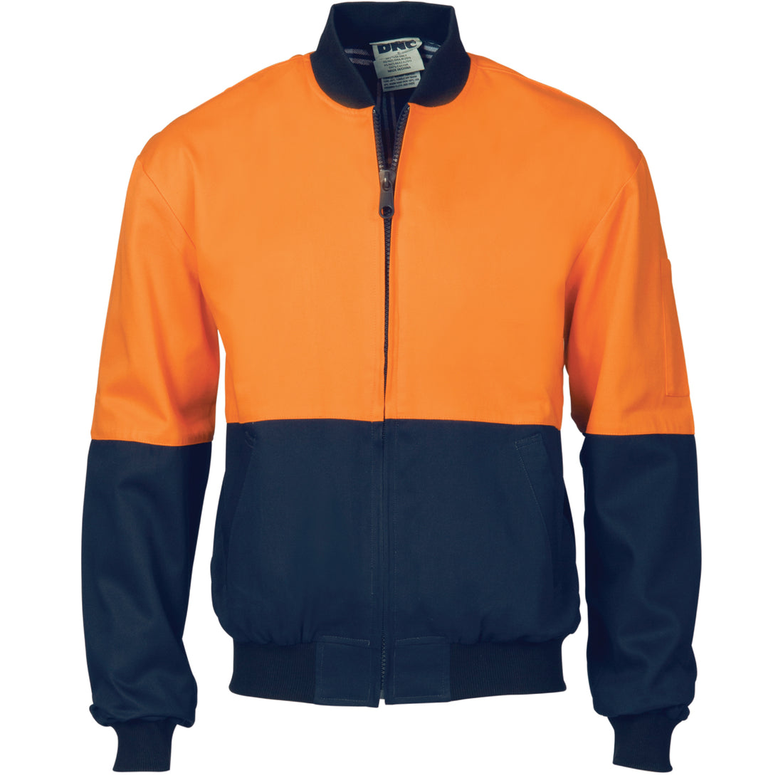HiVis Two Tone Cotton Bomber Jacket - Orange/Navy