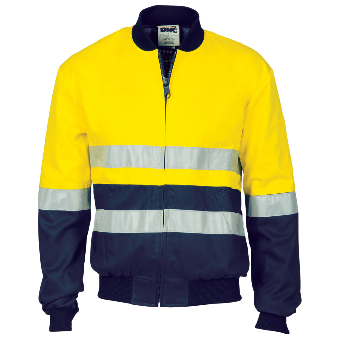 HiVis Two Tone D/N Cotton Bomber Jacket with CSR R/tape - Yellow/Navy