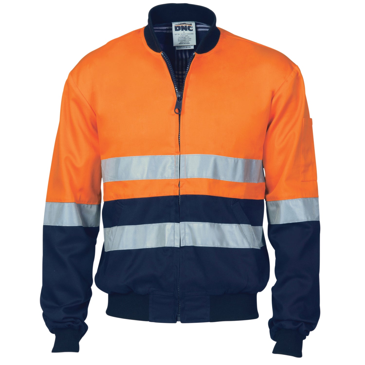 HiVis Two Tone D/N Cotton Bomber Jacket with CSR R/tape - Orange/Navy