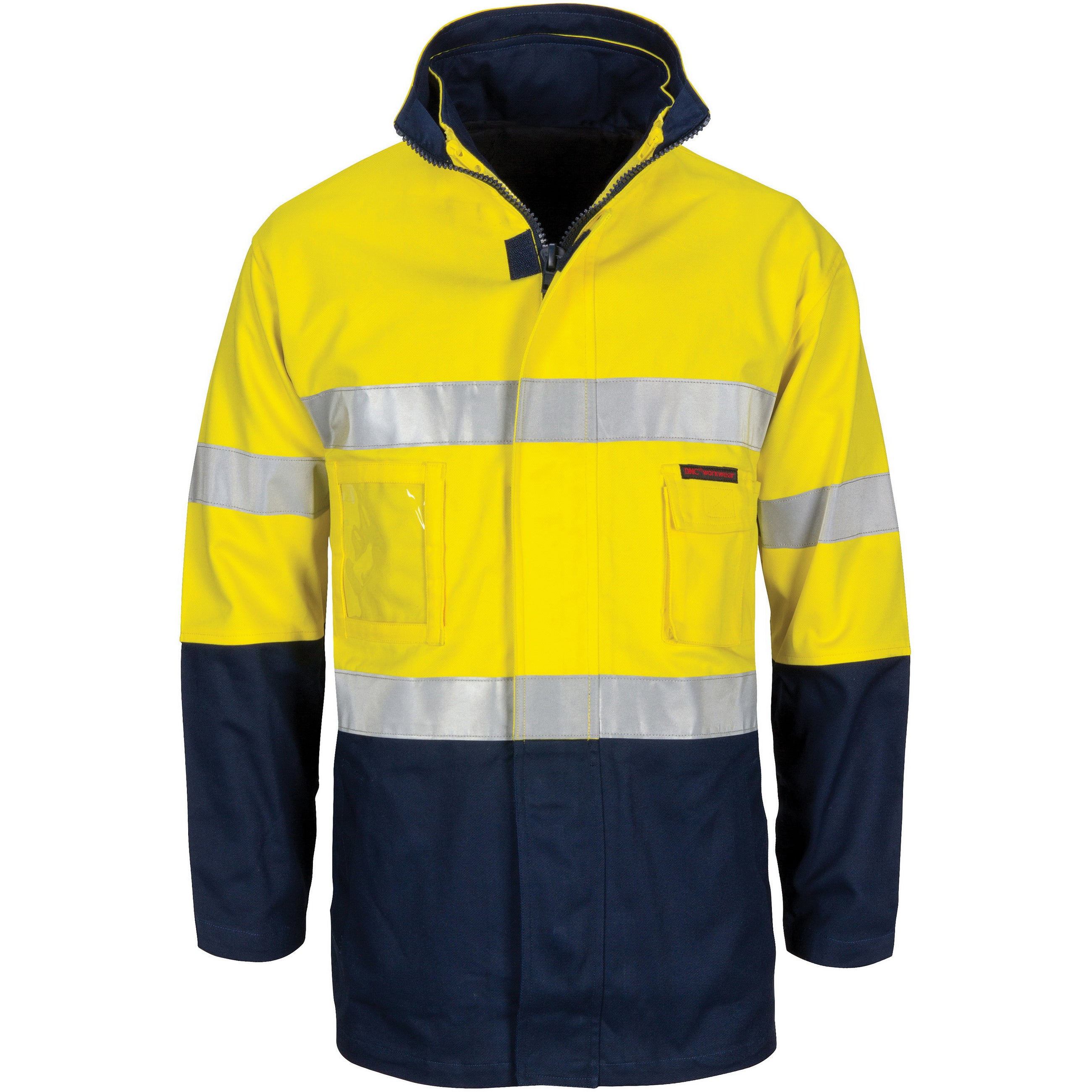 HiVis "4 IN 1" Cotton Drill Jacket with CSR R/Tape - Yellow/Navy