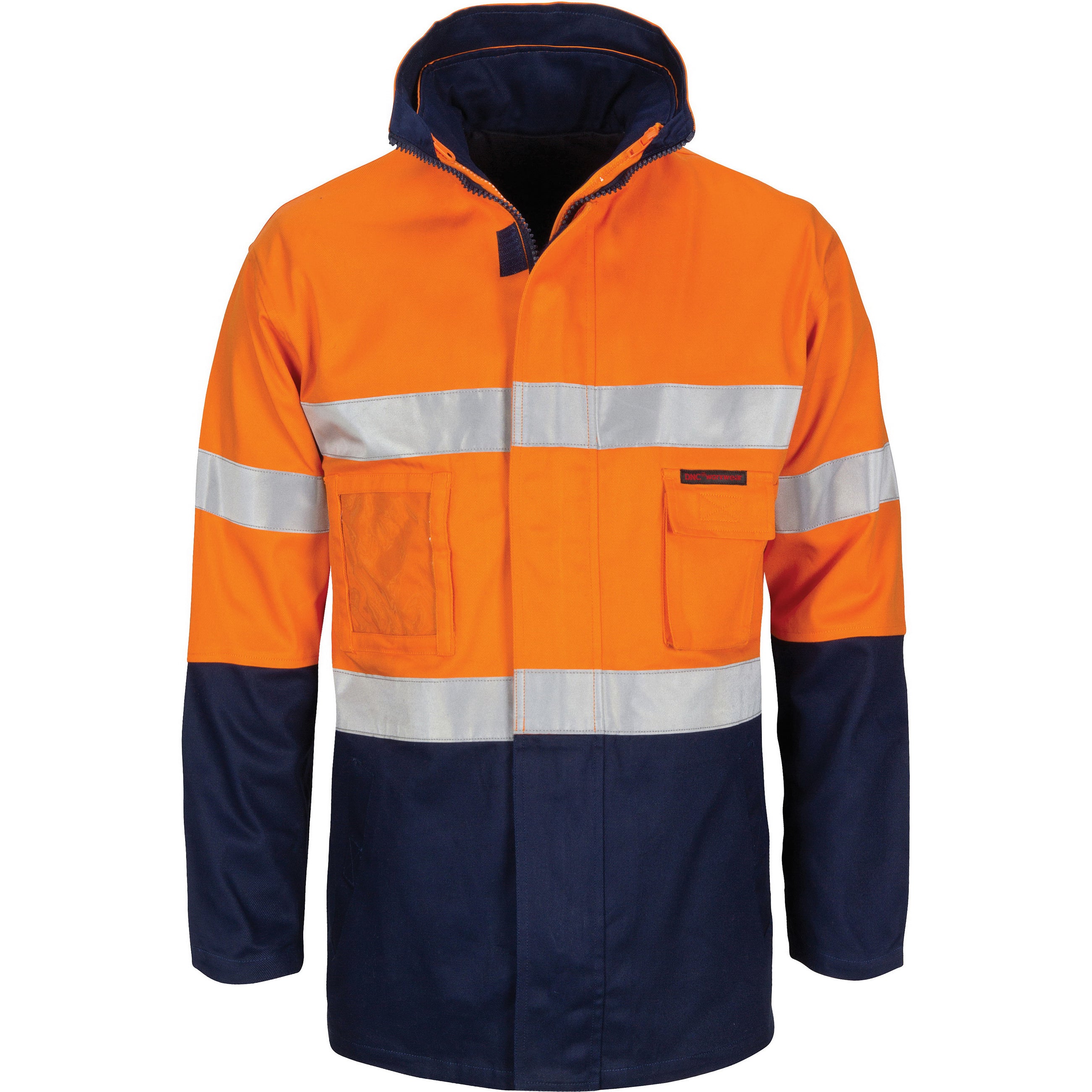 HiVis "4 IN 1" Cotton Drill Jacket with CSR R/Tape - Orange/Navy