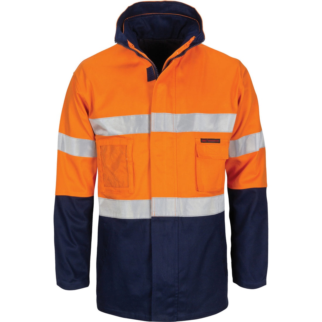 HiVis "4 IN 1" Cotton Drill Jacket with CSR R/Tape - Orange/Navy
