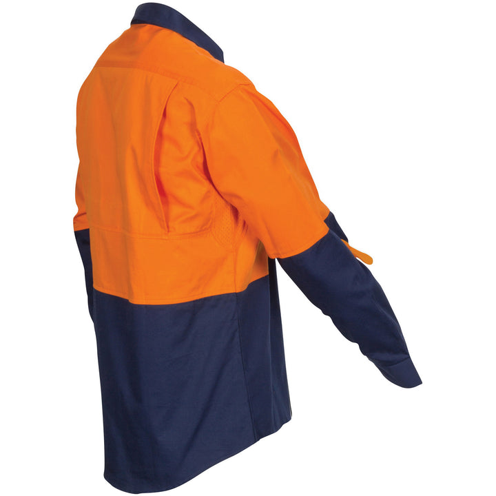 HiVis R/W Cool-Breeze Two Tone Vertical Vented Cotton Shirt with Gusset Sleeves - Long Sleeve