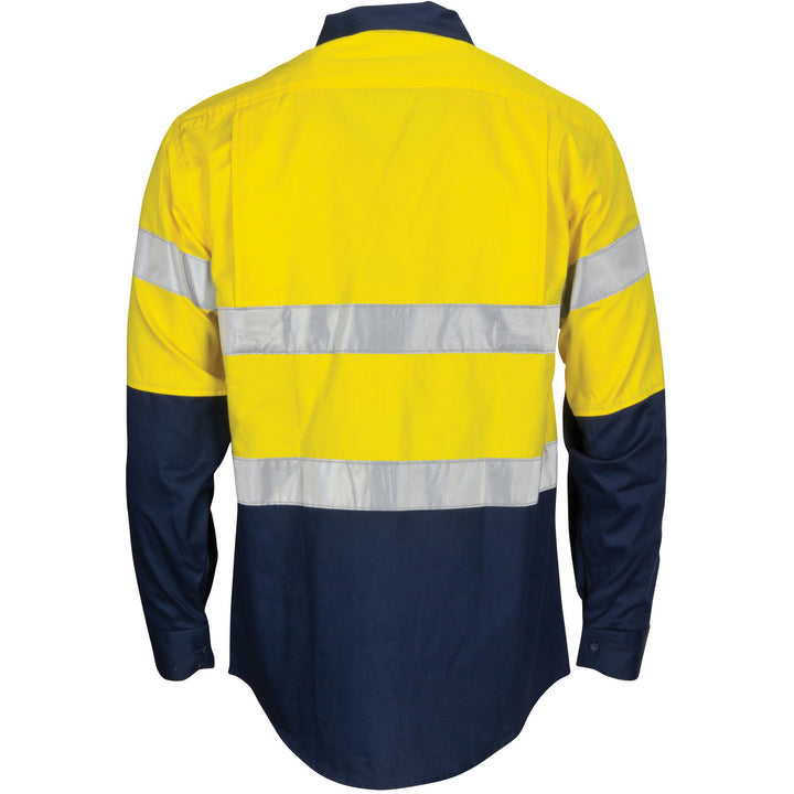 HiVis R/W Cool-Breeze Two Tone Vertical Vented Cotton Shirt with Gusset Sleeves CSR R/Tape - Long Sl