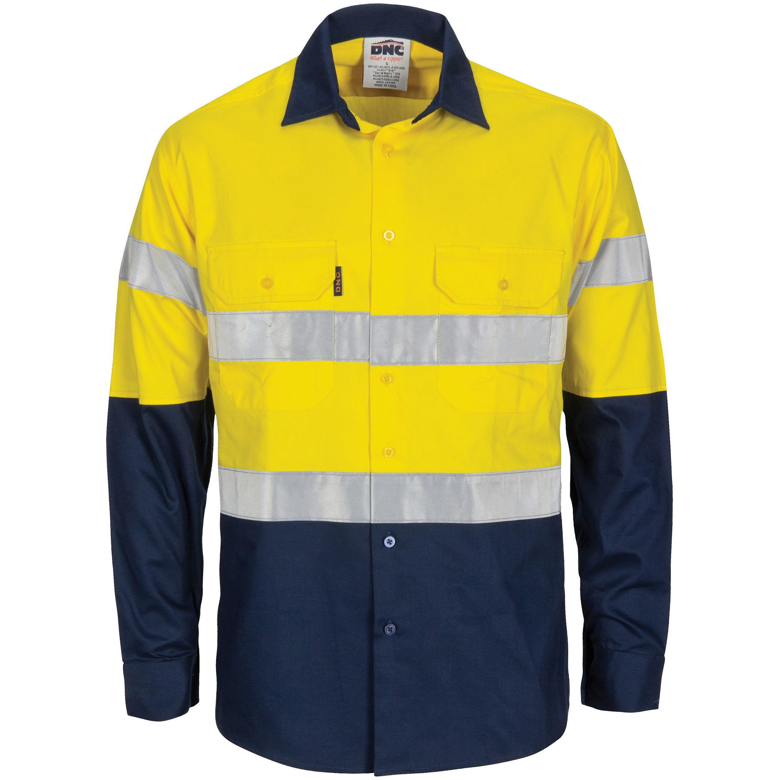 HiVis L/W Cool-Breeze Two Tone Vertical Vented Cotton Shirt with Gusset Sleeves CSR R/Tape - Long Sl - Yellow/Navy
