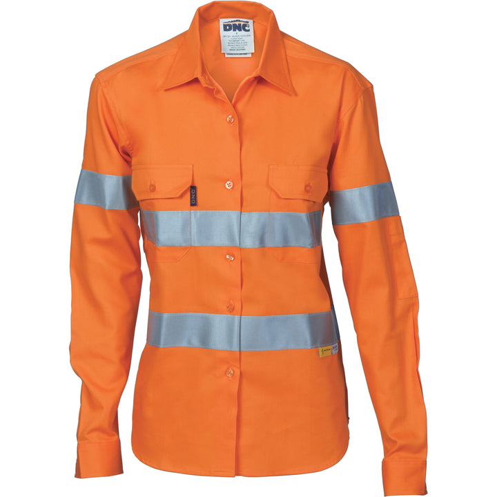 Ladies HiVis Cool-Breeze Cotton Shirt with CSR R/Tape - Long sleeve - Orange