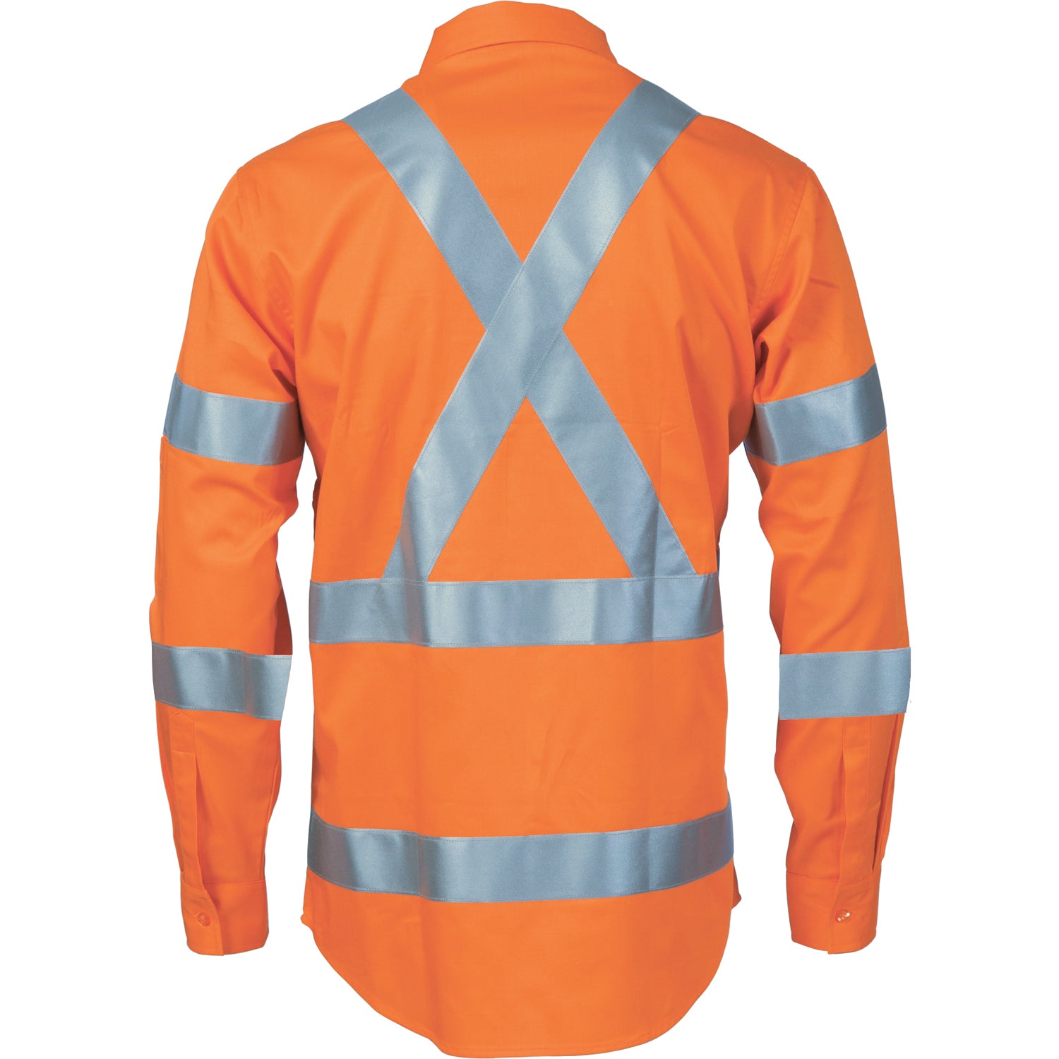 HiVis Cool-Breeze Cotton Shirt with Double Hoop on Arms & "X" Back CSR R/Tape - Long Sleeve
