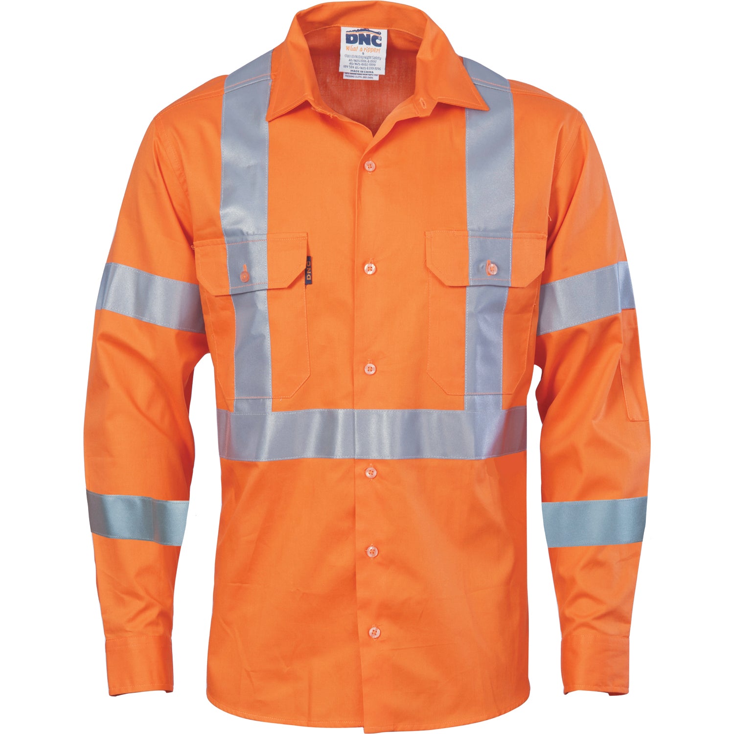 HiVis Cool-Breeze Cotton Shirt with Double Hoop on Arms & "X" Back CSR R/Tape - Long Sleeve